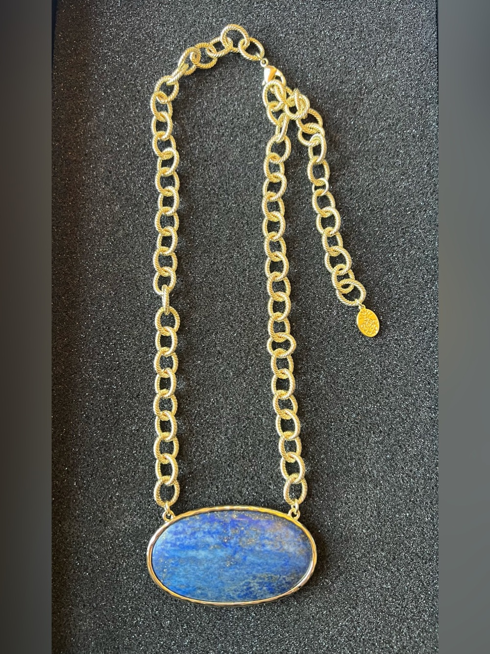 Connie Craig Carroll “Kate” Oval Lapis Lazuli Drop Necklace 19-3/4"